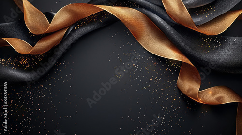 Elegant Black and Gold Ribbons with Glitter