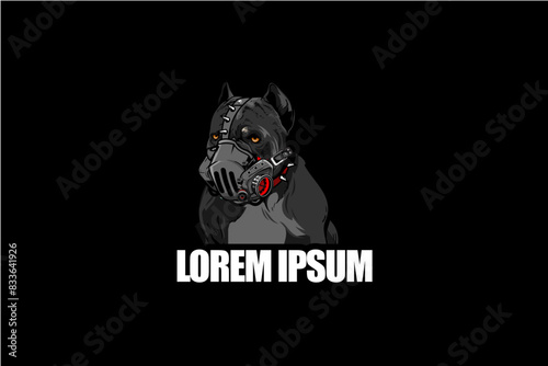 Cane corso dog wear gas mask vector design template