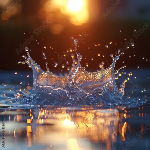 Ethereal water splash at sunset, capturing the serene beauty and tranquility of nature in golden light. © Arnon  Parnnao