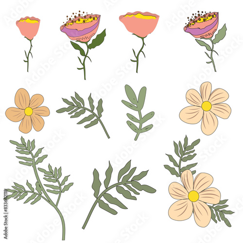 Colorful set of flower illustration pattern. abstract origami flowers background. Botanical elements, bouquet style for banners, wallpaper, posters, websites, online shopping.