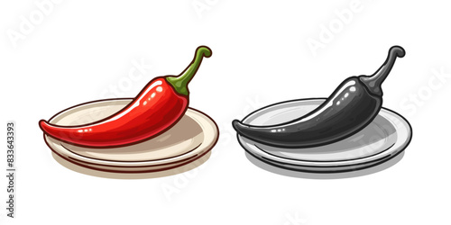 a red chili on a small vector plate colored and gray