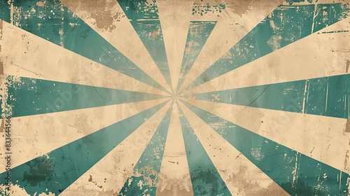 A vintage poster background that bursts with retro charm. A warm beige takes center stage, accented with bold stripes in varying shades of teal