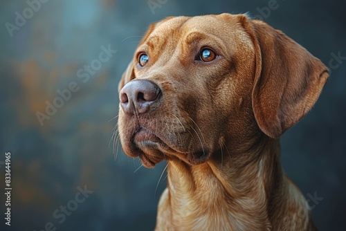 High-resolution  expressive portrait of a brown dog looking away thoughtfully