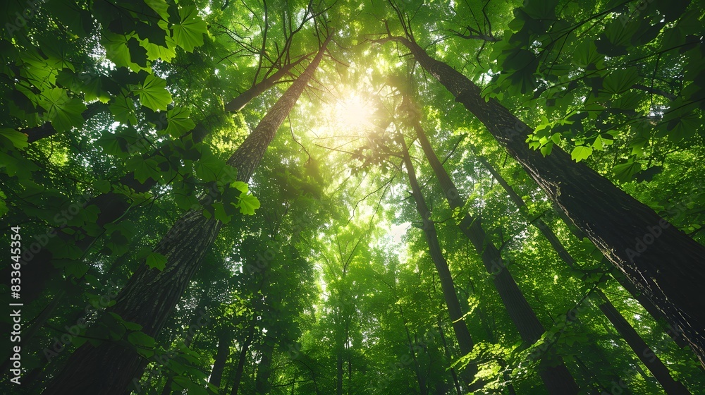 Green forest with tall trees and sunlight shining through the leaves, symbolizing nature's beauty and hope for sustainable development. Green forest with tall trees and sunlight shining through the leaves, symbolizing nature's beauty and hope for sustainable development.