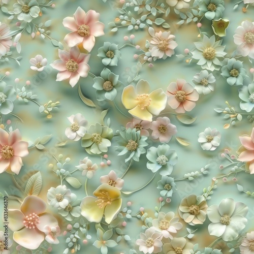 seamless repeating pattern soft color background and different little flowers   