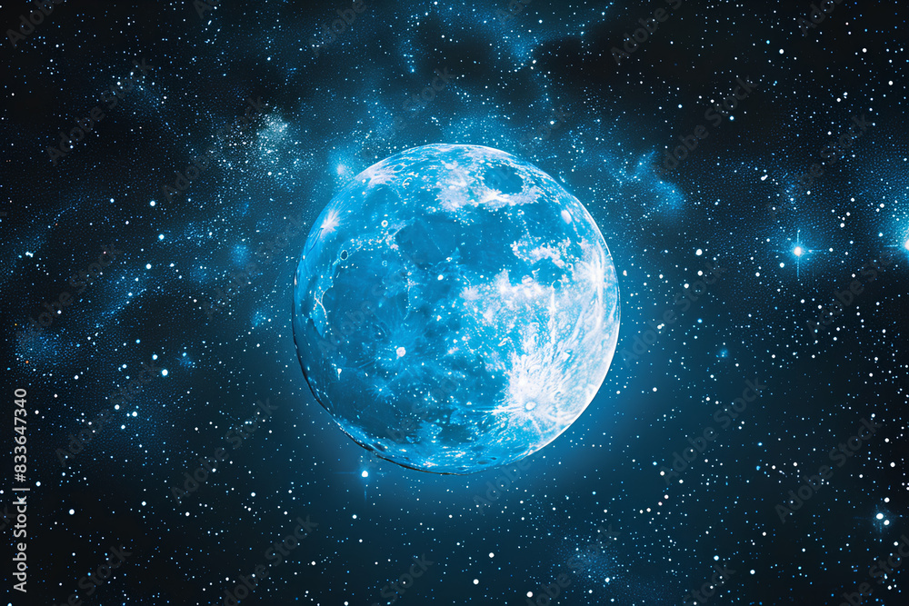 Obraz premium a full light blue moon in the night sky lots of shiny silver stars