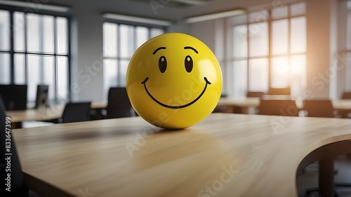 Boost Workplace Positivity: Brighten Your Office with a Yellow Smiling Emoji! Spread Joy at Work: Elevate Office Morale with a Yellow Smiling Emoji!, Enhance Workplace Atmosphere: Incorporate a Yellow photo