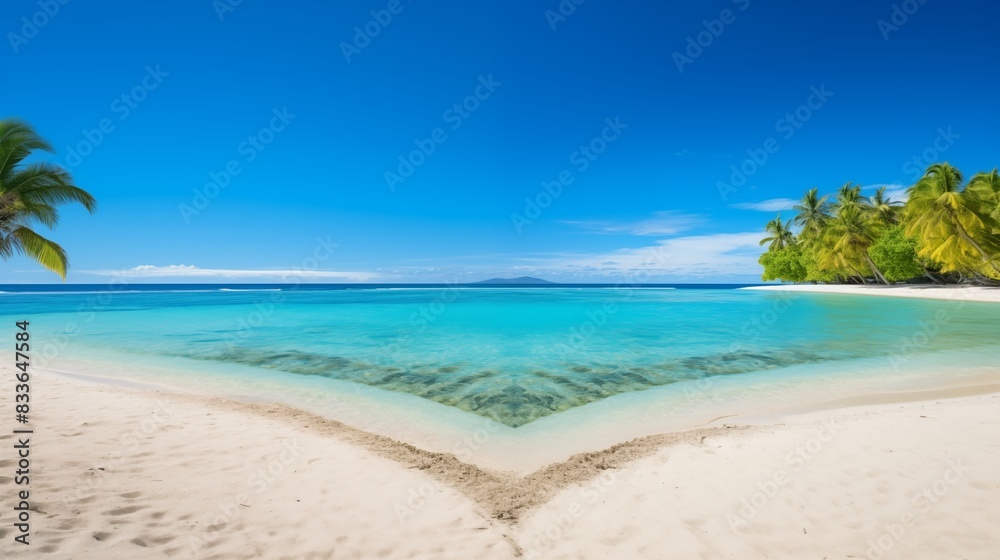 Tropical Beach with Crystal Clear Water and Swaying Palm Trees