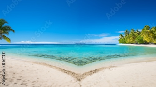 Tropical Beach with Crystal Clear Water and Swaying Palm Trees