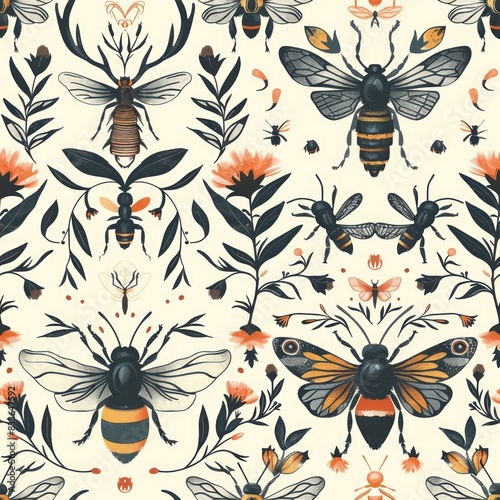 a seamless repeating pattern inspired by bold tattoo design  