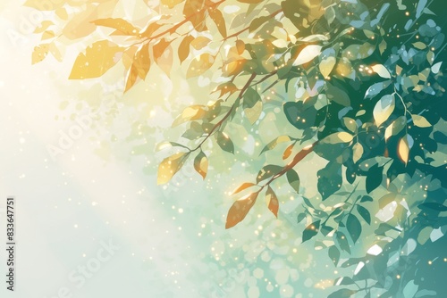 Green leafy background with sun  perfect for naturethemed designs  environmental concepts  sustainable living  ecofriendly products  and organic branding.