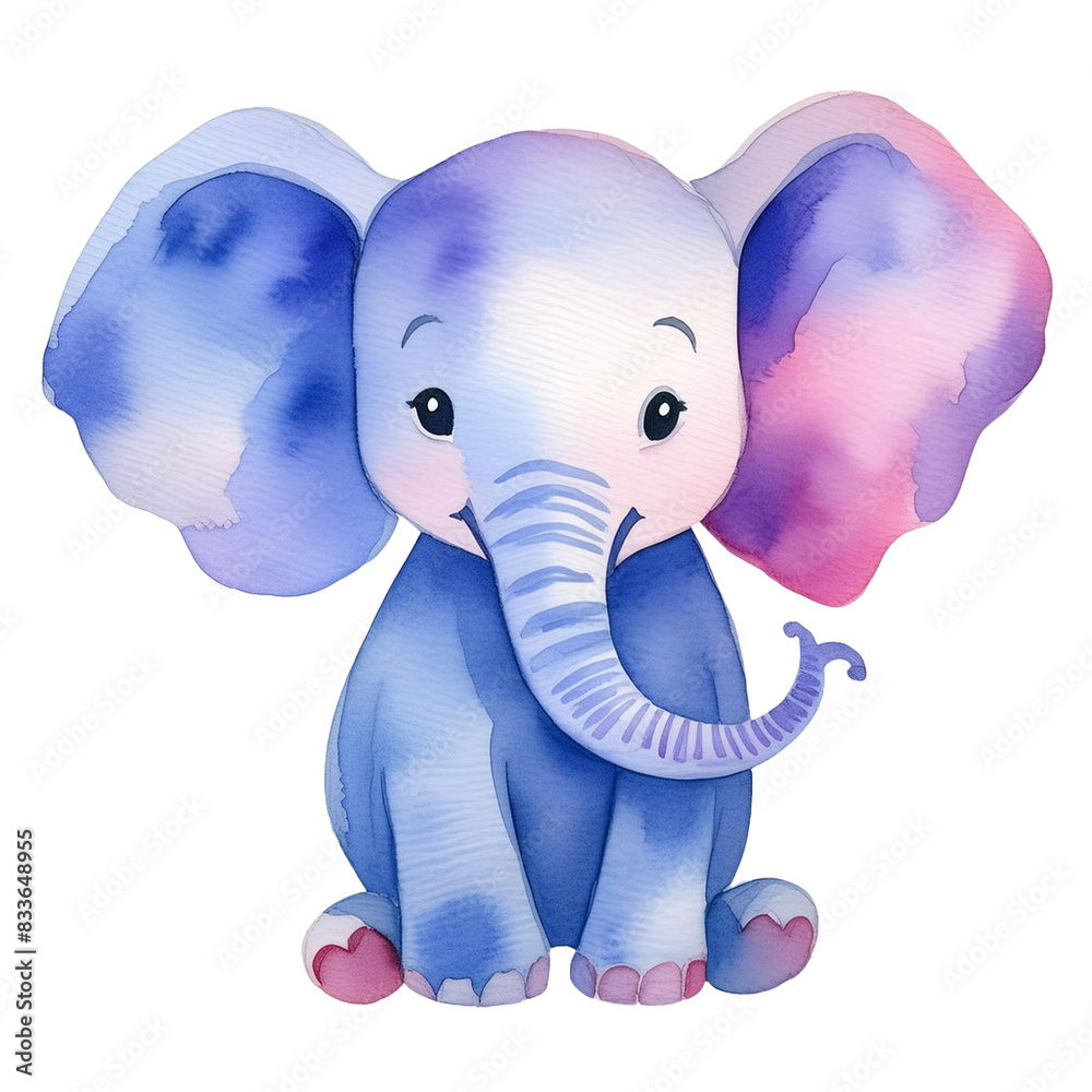 Cute watercolor illustration of a little elephant, Baby elephant PNG