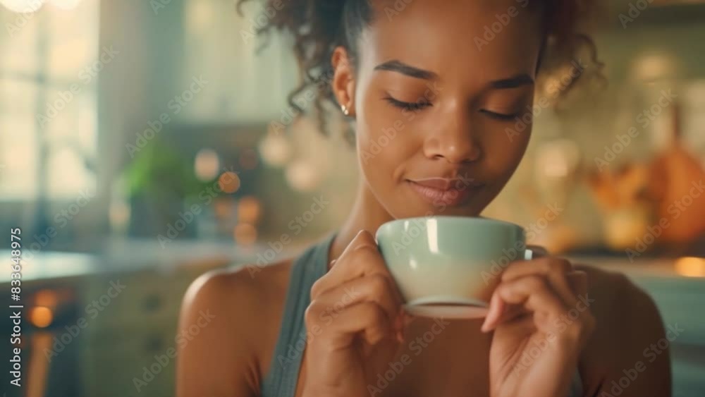 A beautiful woman indulging in post-workout coffee, radiating freshness and inner beauty A beautiful woman indulging in post-workout coffee, radiating freshness and inner beauty
