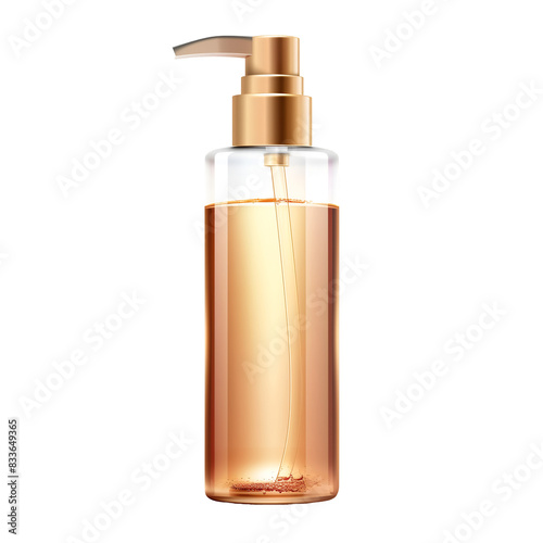 Golden Pump Bottle of Skin Care Cleanser, Isolated on a Transparent Background, Graphic Resource