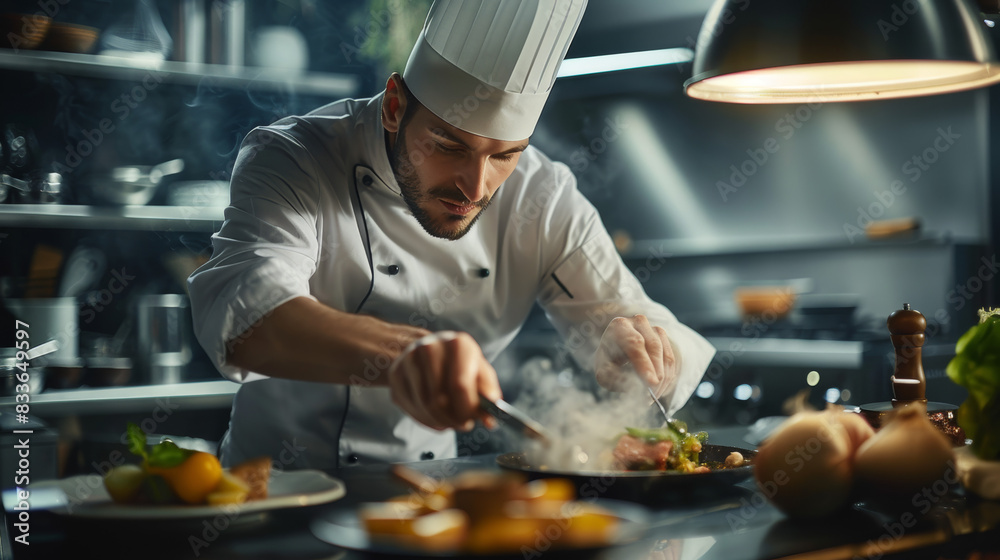 Chef Prepares Food in Kitchen Chef Prepares Food in Kitchen