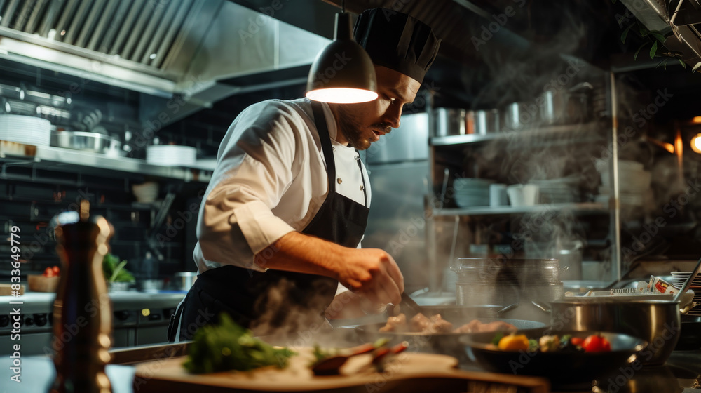 Man Cooking in Smoky Kitchen Man Cooking in Smoky Kitchen