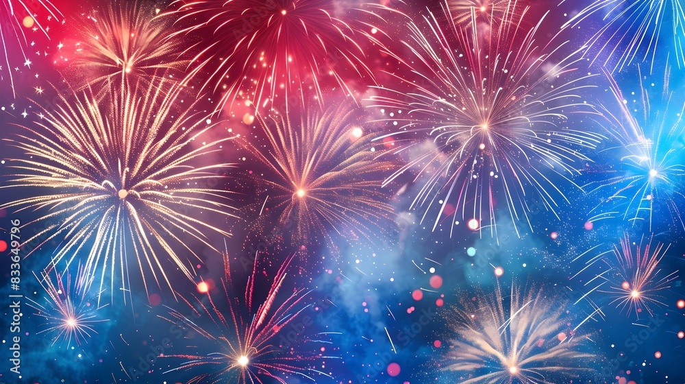 Fototapeta premium Vibrant Night Sky Illuminated by Patriotic Fireworks