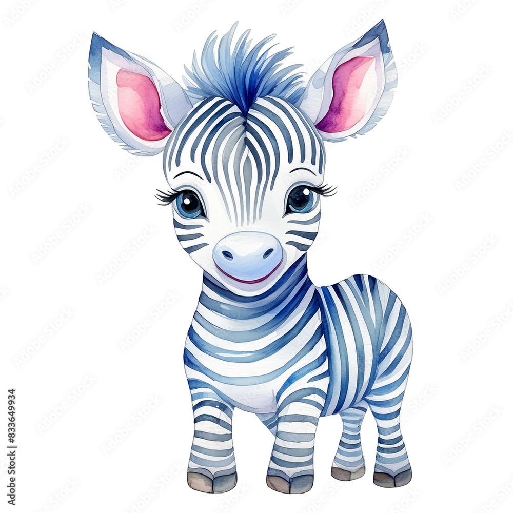 Cute watercolor illustration of a little zebra, Baby zebra PNG, Zebra isolated on white background, Sitting zebra, Cute little zebra Illustration, African animals, Room decor, Giraffe, Elephant
