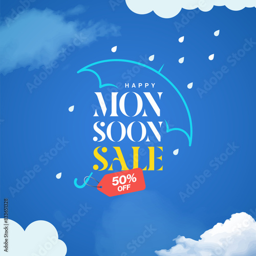 Monsoon Sale, Offer Banner Design Template Illustration