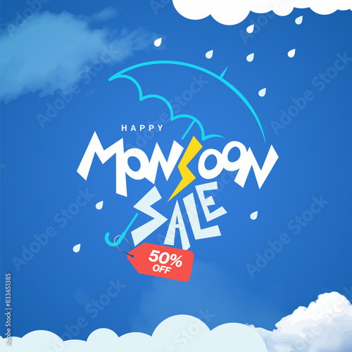 Monsoon Sale, Offer Banner Design Template Illustration