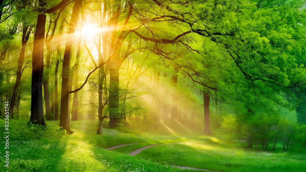 Silent Forest in spring with beautiful bright sun rays Silent Forest in spring with beautiful bright sun rays