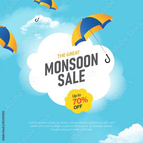 Monsoon Sale, Offer Banner Design Template Illustration