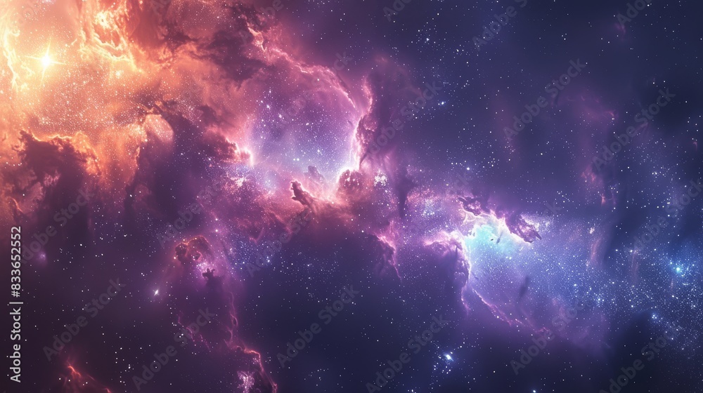 A dreamy pastel Star-field or starry sky with twinkling stars and nebulous clouds in shades of lilac and baby blue. 