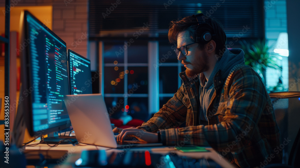Man Sitting in Front of Laptop Computer Man Sitting in Front of Laptop Computer
