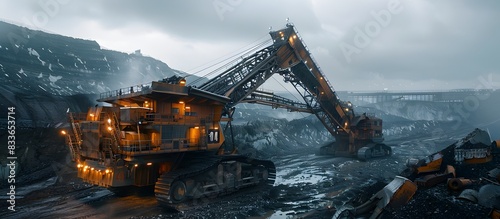 Massive Dragline Excavator Dominates Open Pit Coal Mine Landscape photo