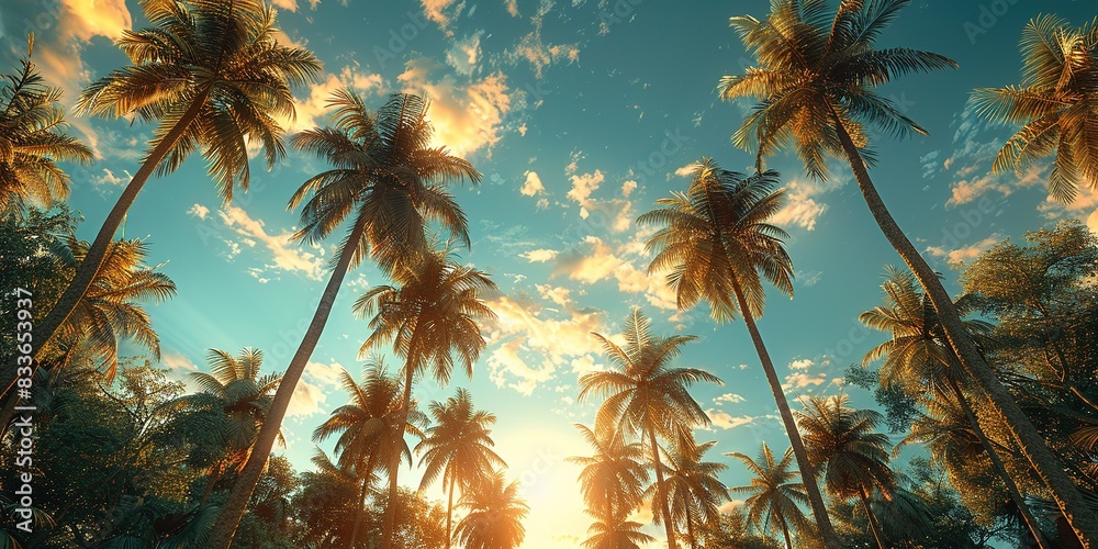 Naklejka premium Creative commercial photography that conveys the mood of summer , summer minimalistic background, sunny summer weather, beautiful high class feel to the image, nature meets art, high-definat ion