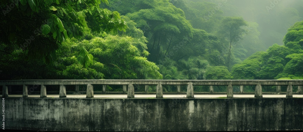View of concrete bridge with lush green jungle in the background image. Creative banner. Copyspace image View of concrete bridge with lush green jungle in the background image. Creative banner. Copyspace image