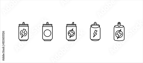 energy drink can icon set. aluminum soda can line art vector icon for apps and websites on white background.