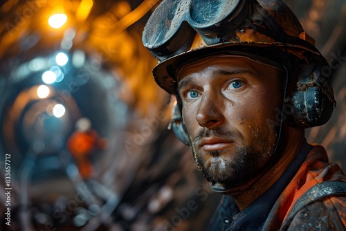 Rugged Miner Operating Powerful Longwall Shearer in an Intense High Tech Coal Mine Environment © kiatipol