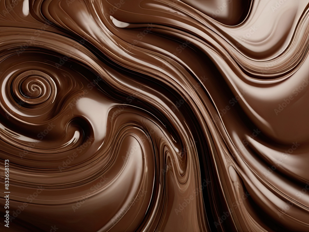 Rich, smooth swirls of melted chocolate creating a luxurious and indulgent texture. Perfect for backgrounds, advertisements, and designs related to confectionery, desserts, and gourmet cuisine.