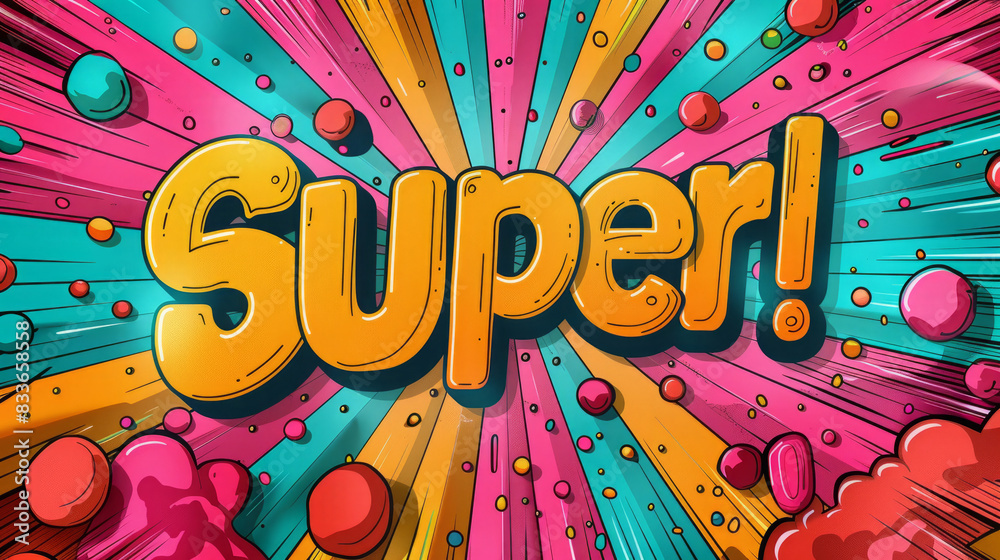 Comic Book Style Super Text with Colorful Background
