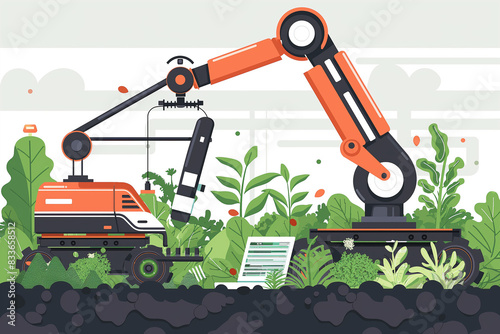 Farming activities background with eco-friendly robots. robot farmers. Advanced, efficient and cost-reducing agriculture with industry technology.