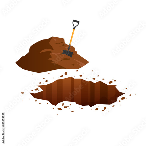 Soil pit and pile, cartoon vector icon