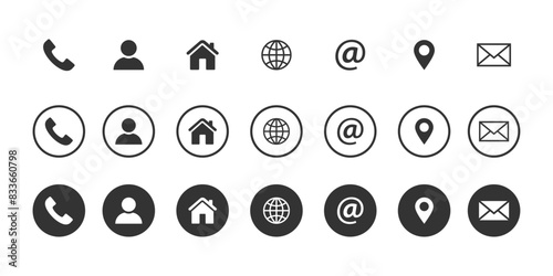 Set of contact us icons. Web icon set. Contact information icons for business cards