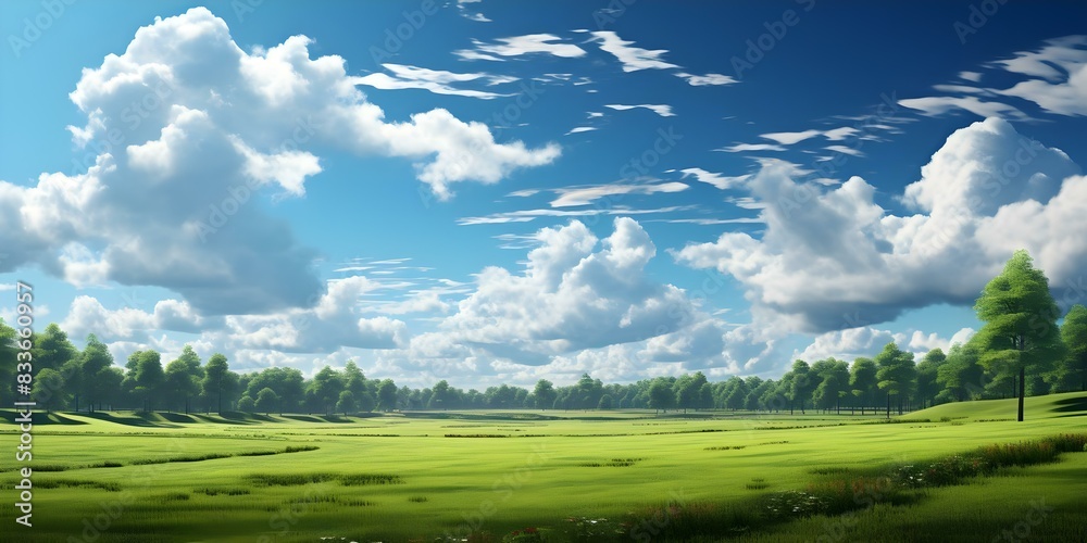Baseball field with players competing under vast sky on green grass. Concept Sports, Baseball, Competition, Athletes, Outdoors