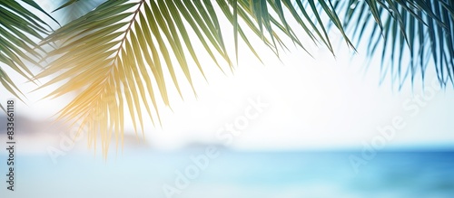Sand with blurred Palm and tropical beach bokeh background Summer vacation and travel concept Copy space