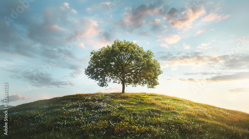 Lone Tree on Hill Symbolizing Steadfast Moral Integrity  