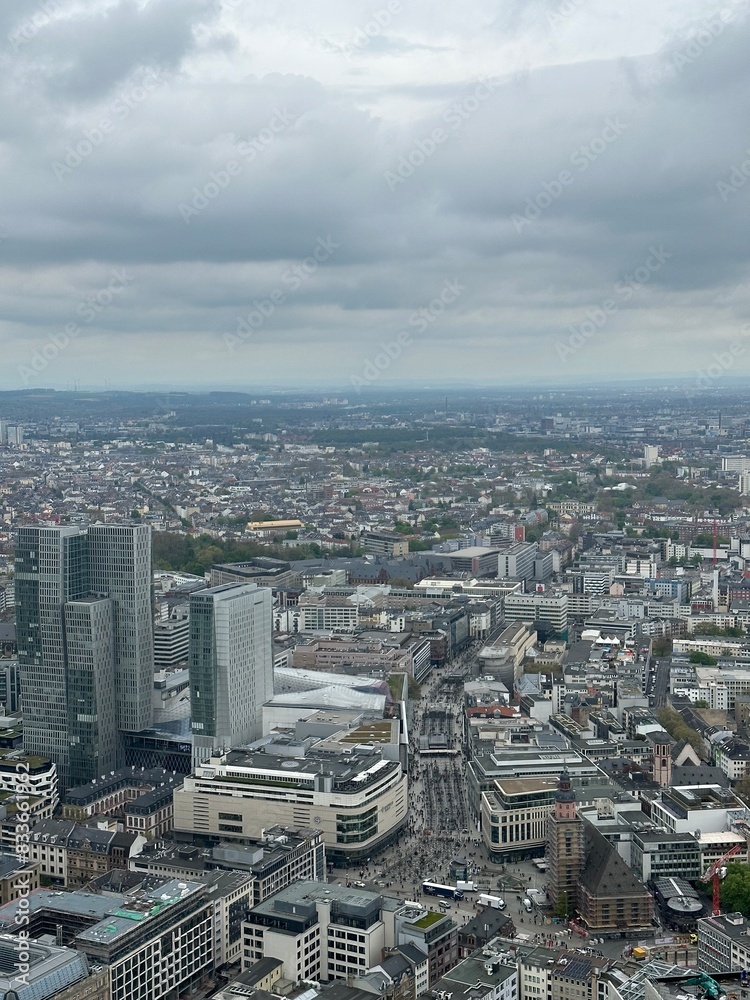 Fototapeta premium Panoramic View from the Main Tower Observation Deck in Frankfurt, Germany