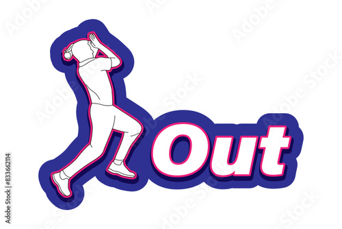 Vector illustration of cricket bowler with out text sticker on transparent background