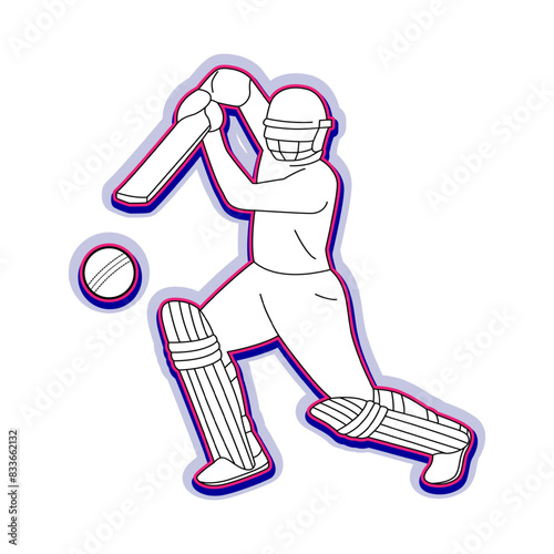 Vector illustration of Batsman hitting ball sticker on transparent background