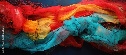 Dazzling colors in captivity of fishing nets. Creative banner. Copyspace image photo