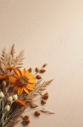 Dried flowers on a beige background. Herbarium