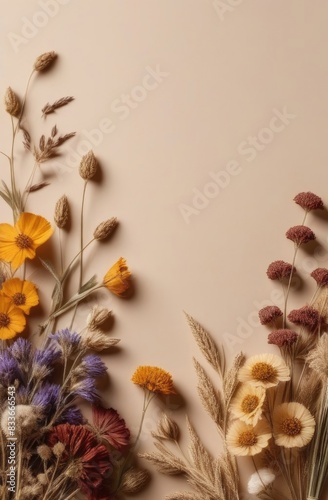 Dried flowers on a beige background. Herbarium