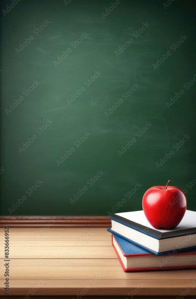 Back to school background with books and apple over blackboard. Back to school background with books and apple over blackboard.