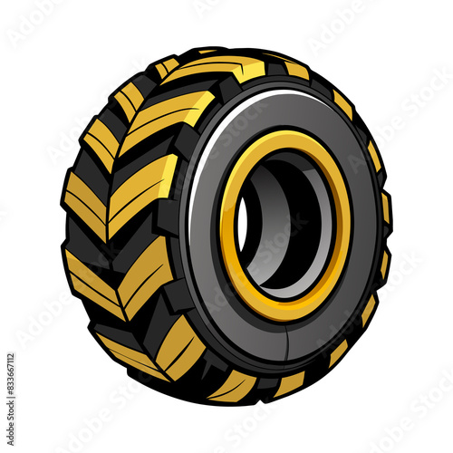 Bold Heavy-Duty Tire Illustration with Dynamic Yellow and Black Tread Design for Industrial and Automotive Themes Instant Free Download