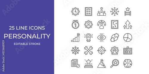 Personality icon set vector design illustration stock editable stroke. growth, skill, capability and more